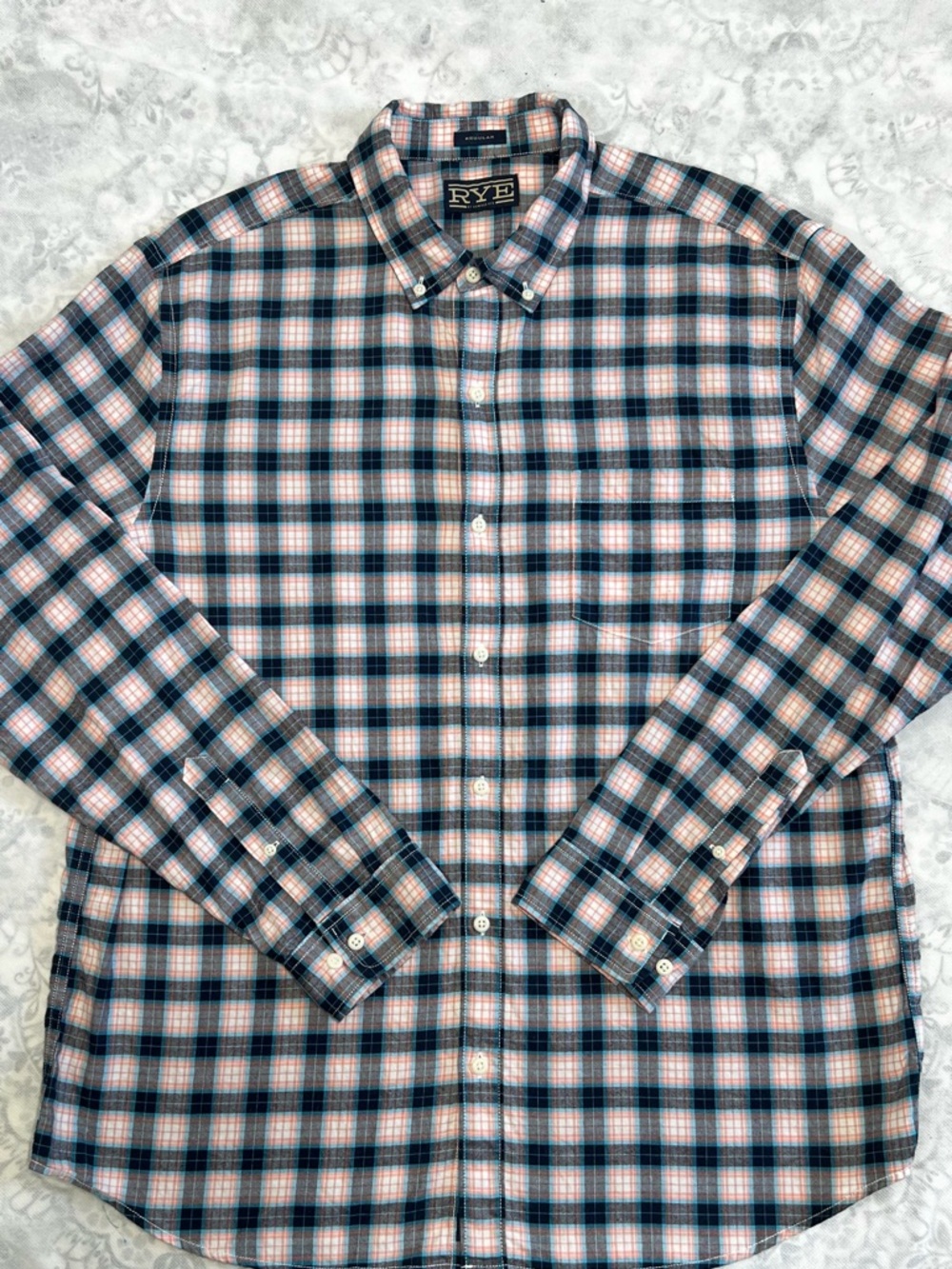 Hawker Rye Men's Sz XL Long Sleeve Oxford Plaid Button Down Shirt Blue Orange
